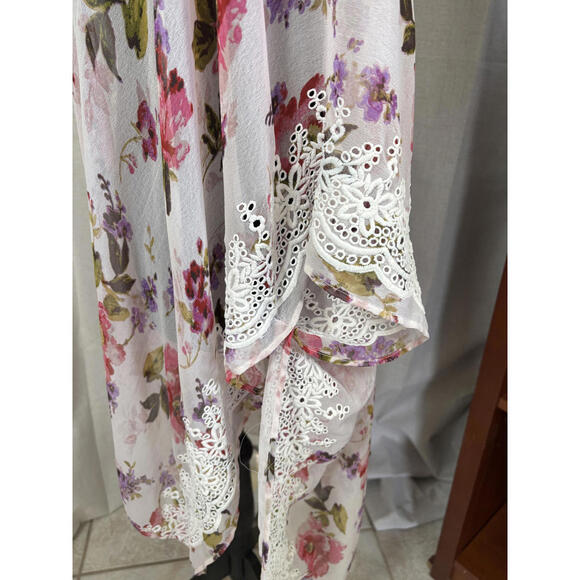 Boho Floral Lace Trim Kimono Cardigan - Picture 6 of 8